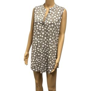 SJS Polka Dot Print Sleeveless Split V Neck Long Tank Tunic Blouse Womens XL